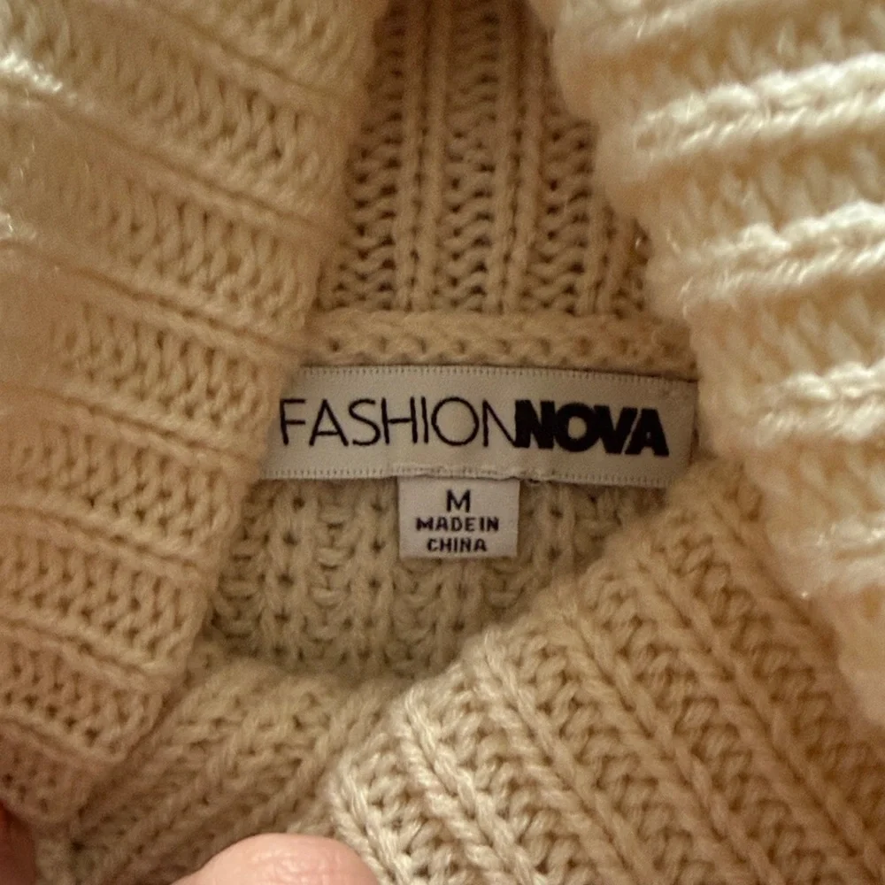 Y2K Fashion Nova Cream Cold Shoulder Turtleneck Sweater Dress – Size Medium - Picture 2 of 2
